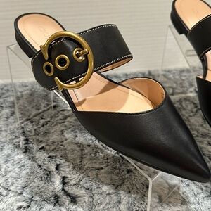 💕 Coach Verona Black Leather Mules with Gold Buckle NIB SZ 9 💕👡👡 NWOB’